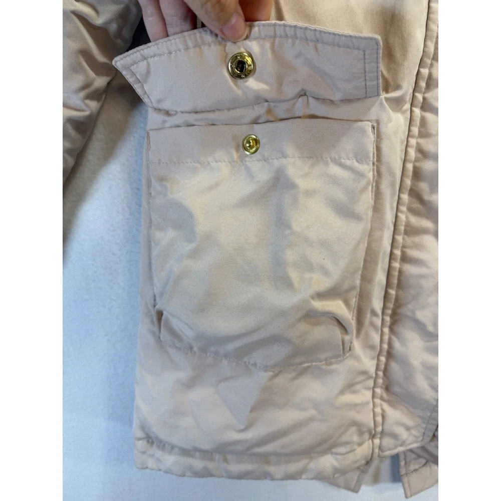 Old Navy Girls Tan Hooded Parka Jacket Sherpa Lined Faux Fur Trim Size L 10-12